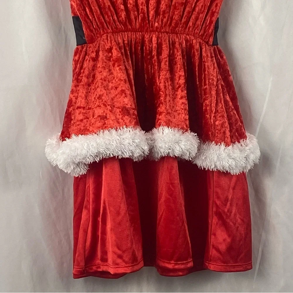 AME Festive Red and White Christmas Santa Dress Girl Kids Costume Size XS 4/5